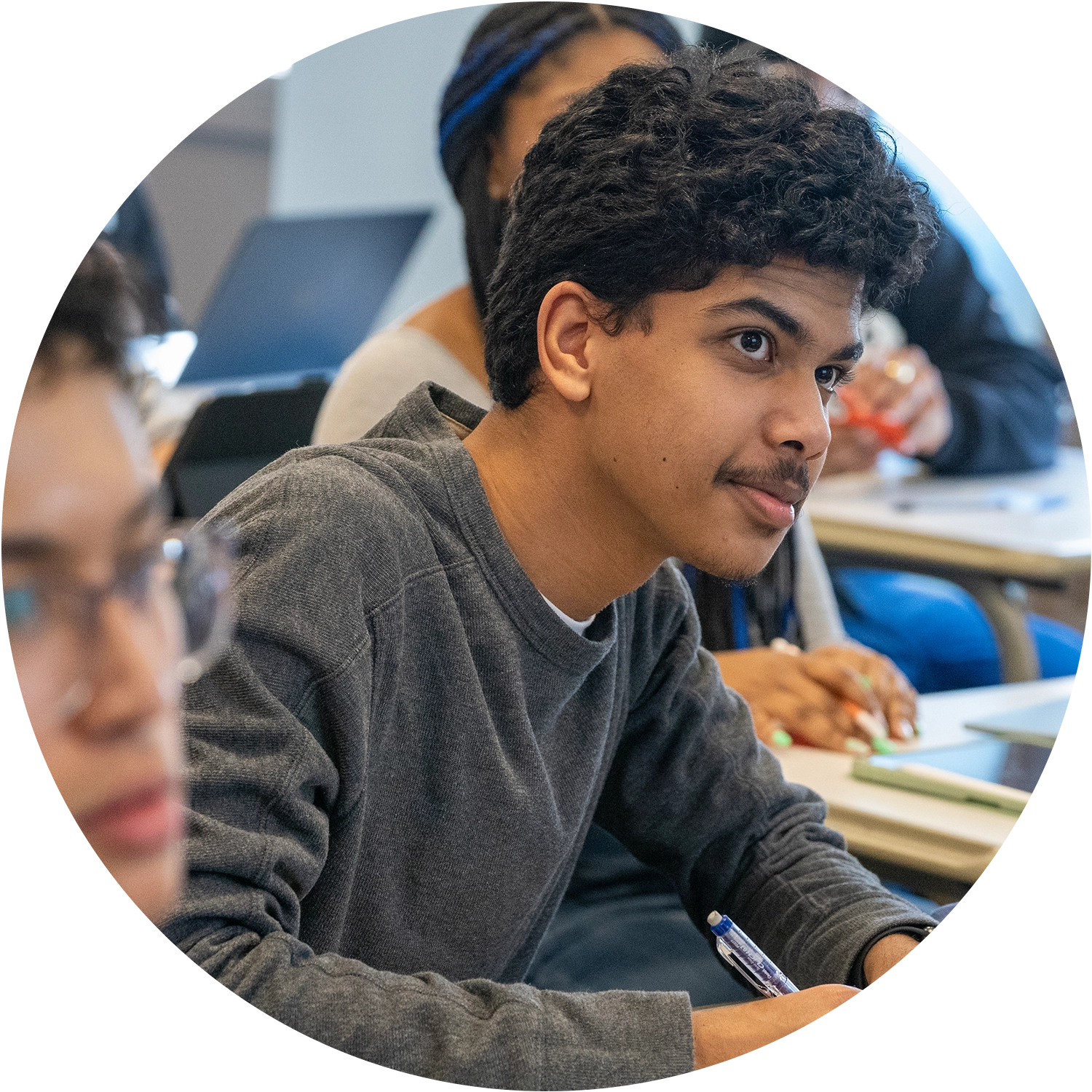 College of Business Business Management Major student focusing on classwork