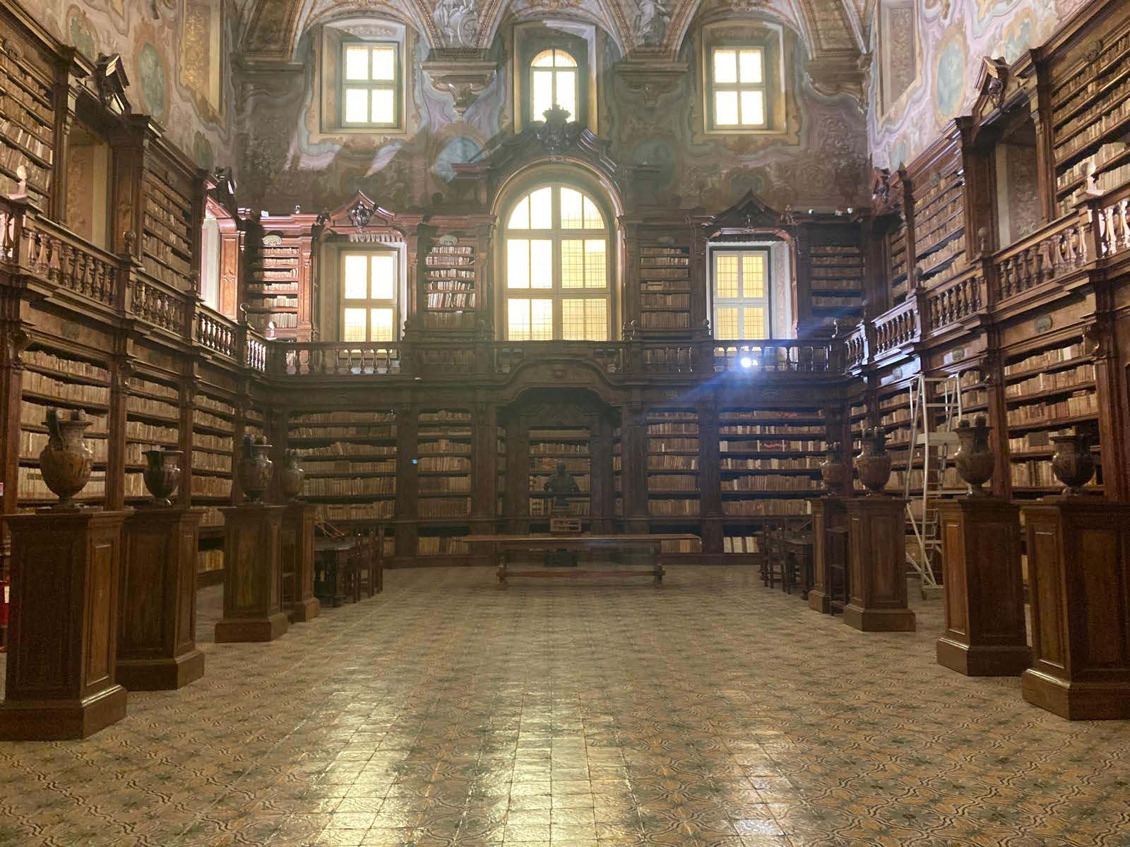The library of the University of Rome, showcasing its grand architecture and extensive collection of books.