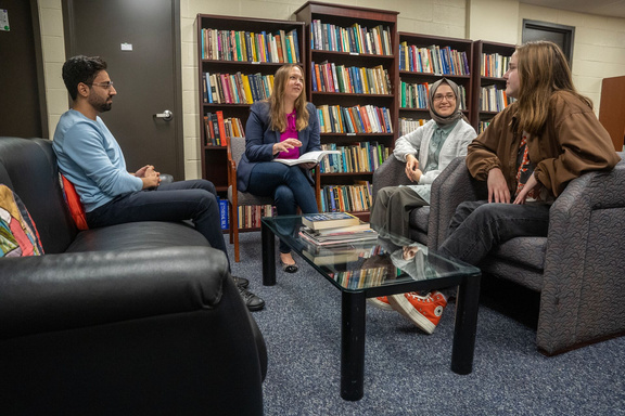 Group discussion in a library