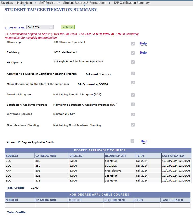 Tap Cert Summary Page