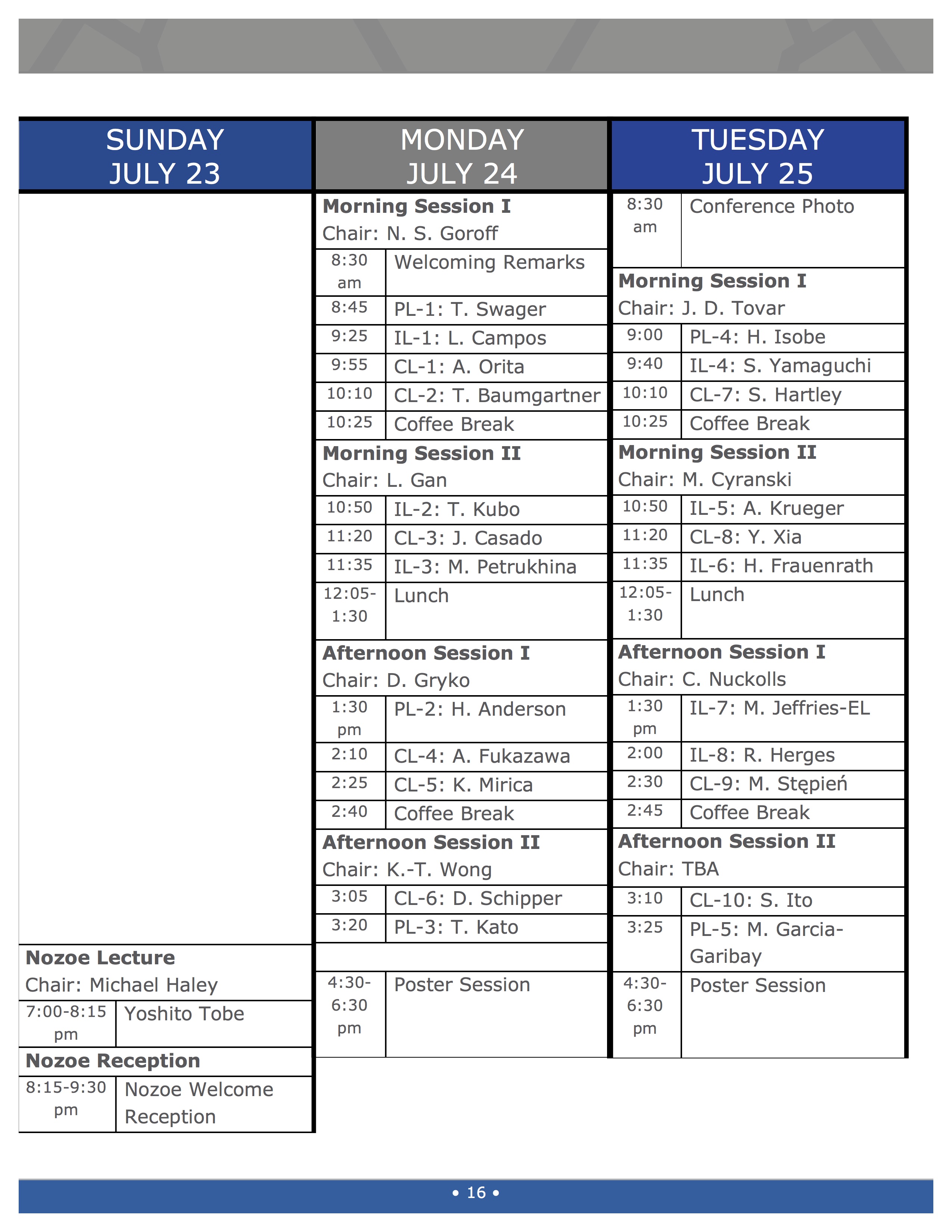 sunday-tuesday schedule