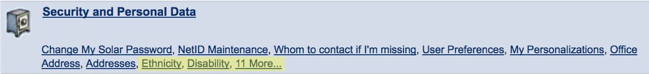 Security and Personal Data >  Ethnicity / Disability / Veteran Status