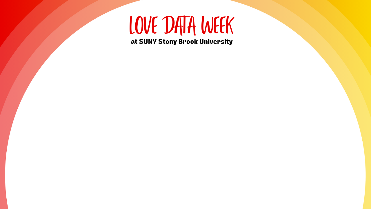 Pink, orange, and yellow ombre Zoom Background that reads: Love Data Week at SUNY Stony Brook University