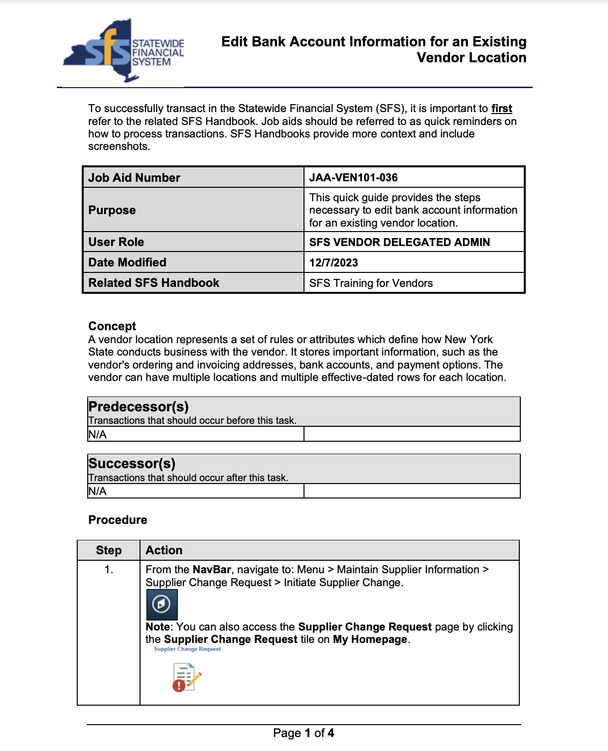 Edit Bank Account Information for an Existing Vendor Location