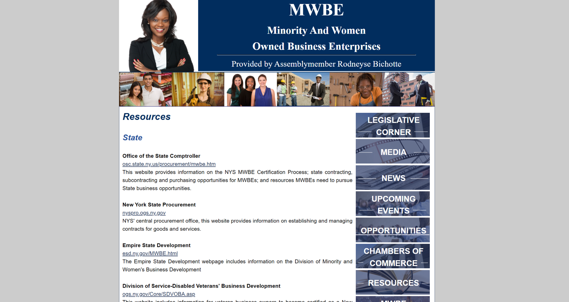 Screenshot of New York State Assembly Resource Center website homepage.